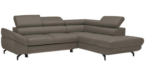 ECKSOFA in Echtleder Graubraun  - Graubraun/Schwarz, Design, Leder/Metall (270/220cm) - Novel