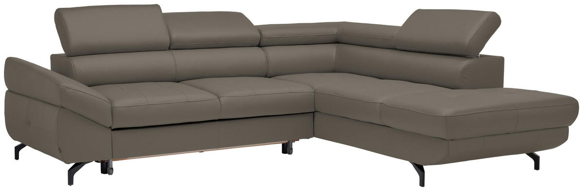 ECKSOFA in Echtleder Graubraun  - Graubraun/Schwarz, Design, Leder/Metall (270/220cm) - Novel