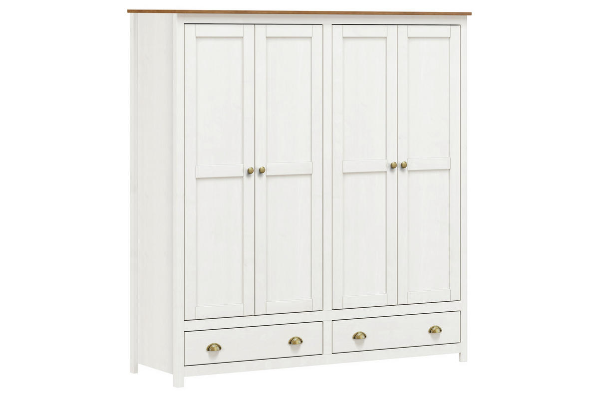 DREHTÜRENSCHRANK 176/185/54 cm,  in Weiß, 4-türig  - Messingfarben/Weiß, Natur, Holz/Metall (176/185/54cm) - Livetastic