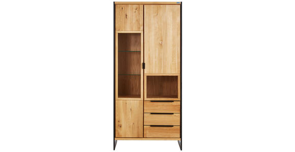VITRINE Asteiche massiv Eichefarben - Eichefarben/Schwarz, Natur, Glas/Holz (90/197/41cm) - Linea Natura