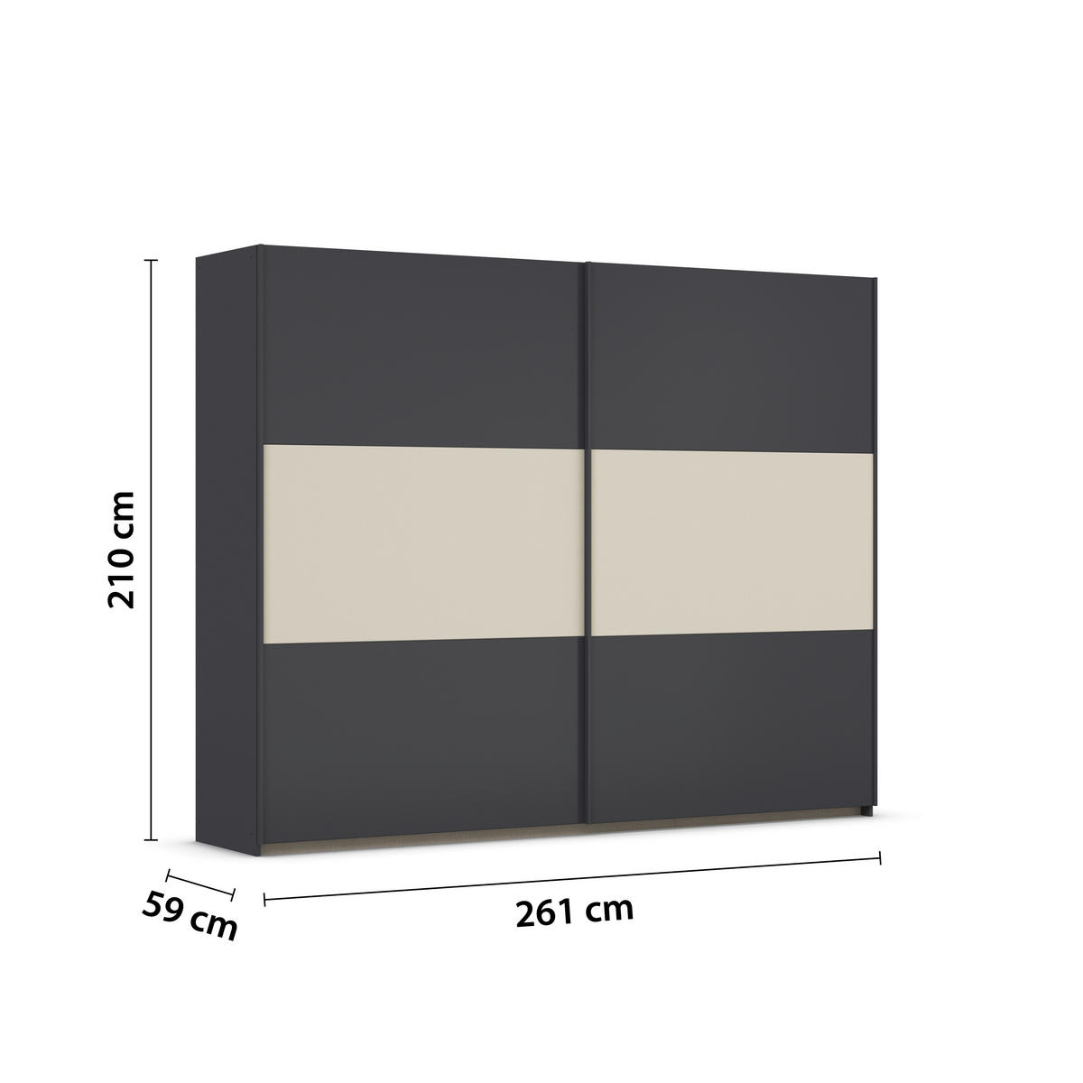 SCHWEBETÜRENSCHRANK 261/210/59 cm 2-türig Grau, Alufarben, Champagner  - Champagner/Alufarben, MODERN, Holzwerkstoff/Metall (261/210/59cm) - Rauch Möbel