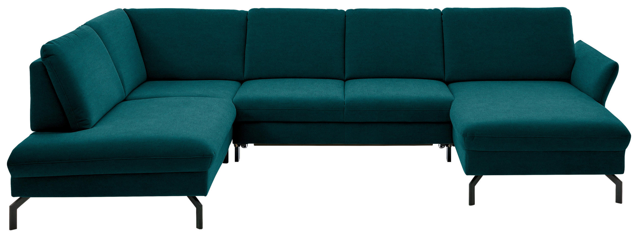 WOHNLANDSCHAFT in Velours Petrol  - Petrol/Schwarz, Design, Textil/Metall (220/335/179cm) - Beldomo System