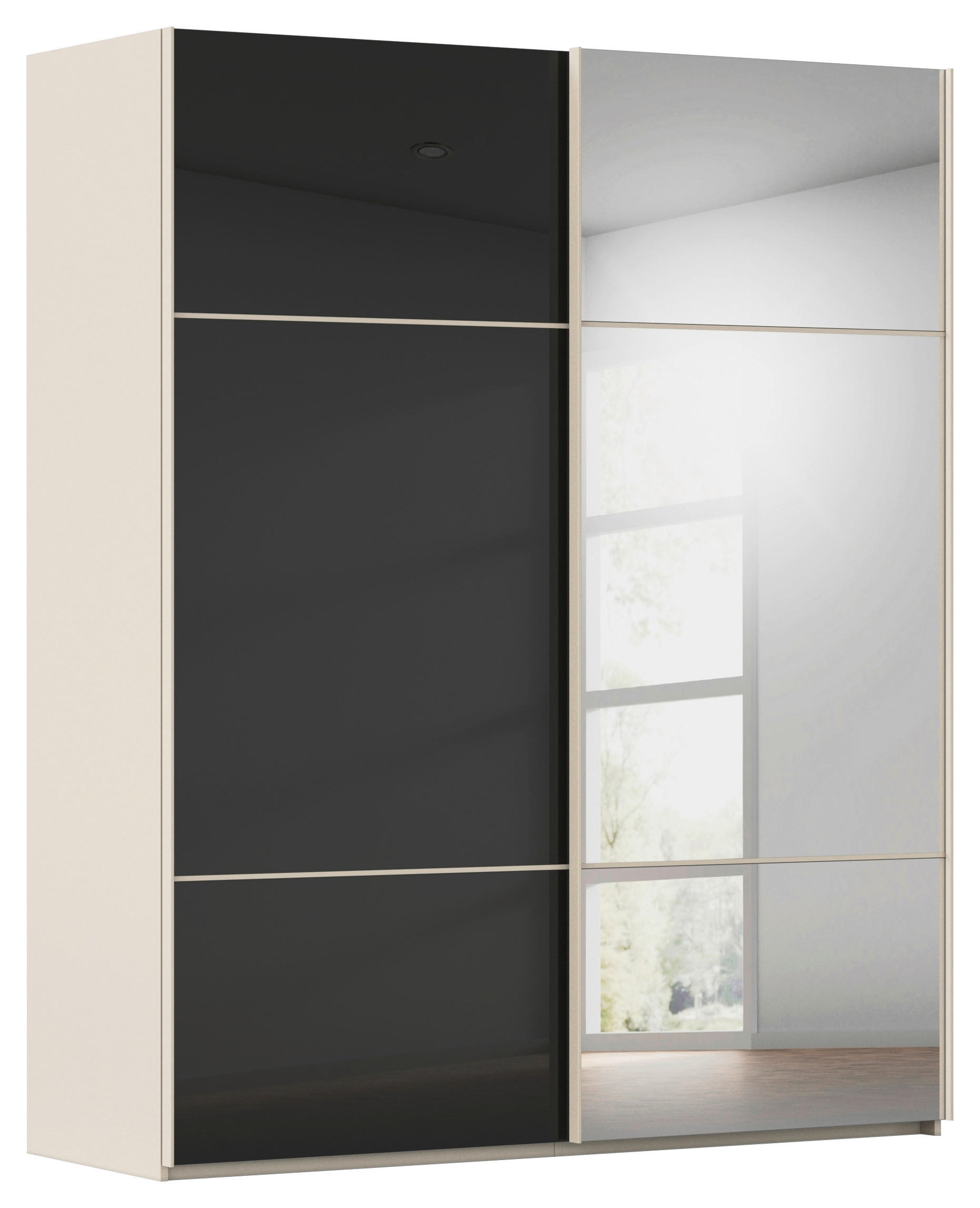 SCHWEBETÜRENSCHRANK Schwarz, Champagner  - Champagner/Schwarz, Konventionell, Glas/Holzwerkstoff (162/223/68cm) - Novel