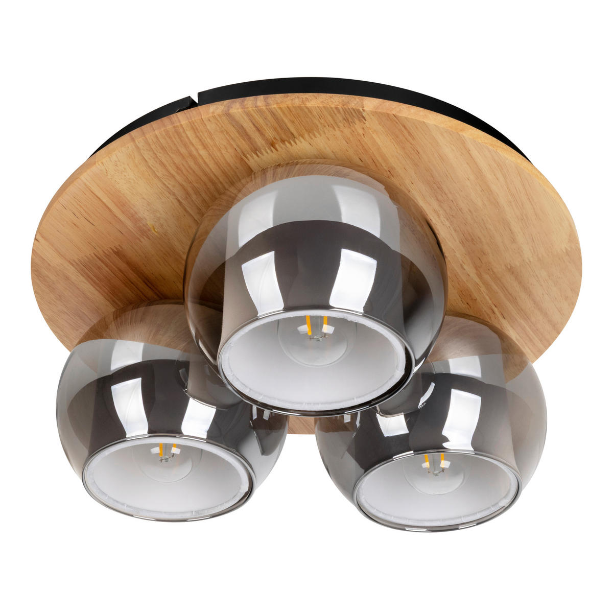 DECKENLEUCHTE  35/15 cm    - Schwarz/Naturfarben, Design, Glas/Holz (35/15cm) - Näve