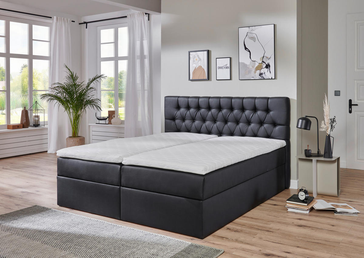 BOX-ÁGY 180/200 cm  fekete  - fekete, Modern, műanyag/textil (180/200cm) - MID.YOU