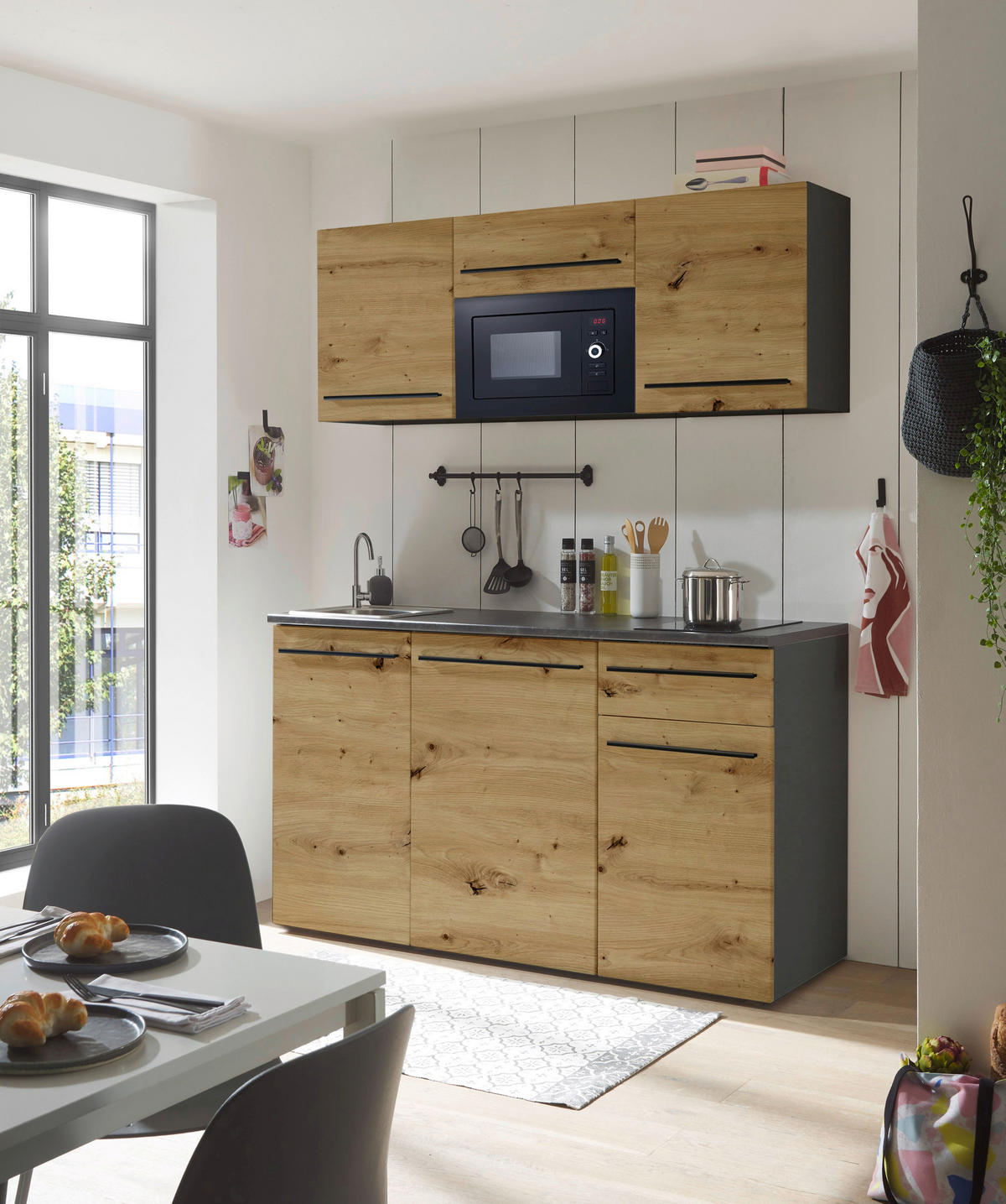 KÜCHENBLOCK 160 cm   in Braun, Eiche Artisan  - Schwarz/Eiche Artisan, Trend, Holzwerkstoff/Kunststoff (160cm) - Carryhome