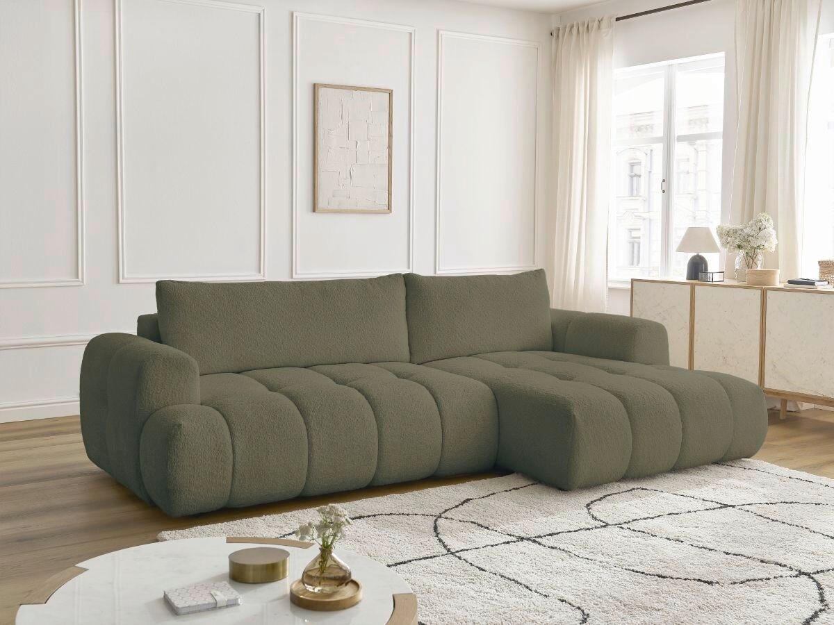 ECKSCHLAFSOFA FUJI Bouclé Grün  inkl.  - Schwarz/Grün, MODERN, Kunststoff/Textil (292/160cm)