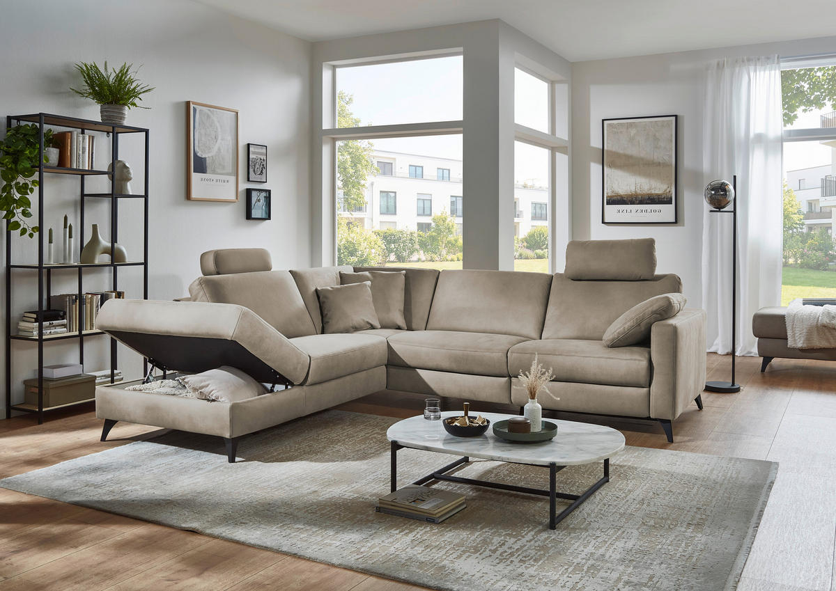 ECKSOFA Dieter Knoll Beigebraun Mikrofaser  - Beigebraun/Schwarz, Design, Textil/Metall (238/269cm) - Dieter Knoll