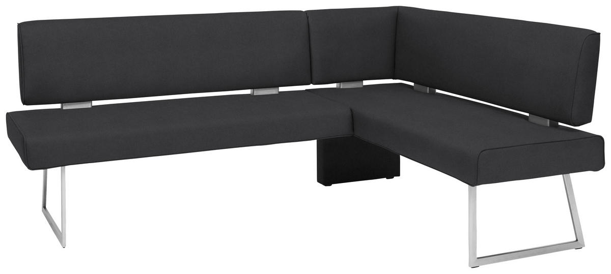 ECKBANK in Metall, Textil Schwarz, Edelstahlfarben  - Edelstahlfarben/Schwarz, Design, Textil/Metall (208/160cm) - Dieter Knoll