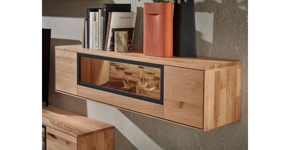 WOHNWAND  in Wildeiche  331,5/131,5/37,1 cm  - Wildeiche/Graphitfarben, Natur, Glas/Holz (331,5/131,5/37,1cm) - Valnatura
