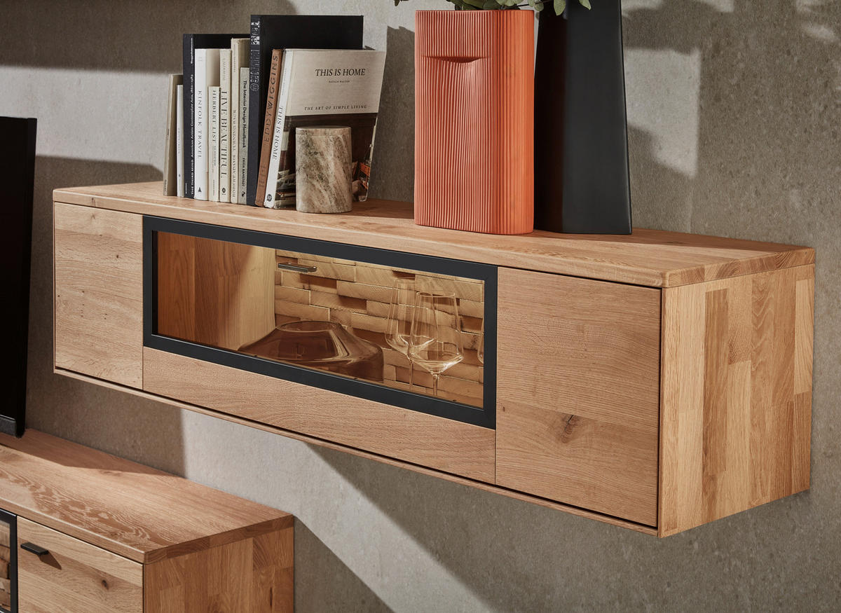 WOHNWAND  in Wildeiche  331,5/131,5/37,1 cm  - Wildeiche/Graphitfarben, Natur, Glas/Holz (331,5/131,5/37,1cm) - Valnatura