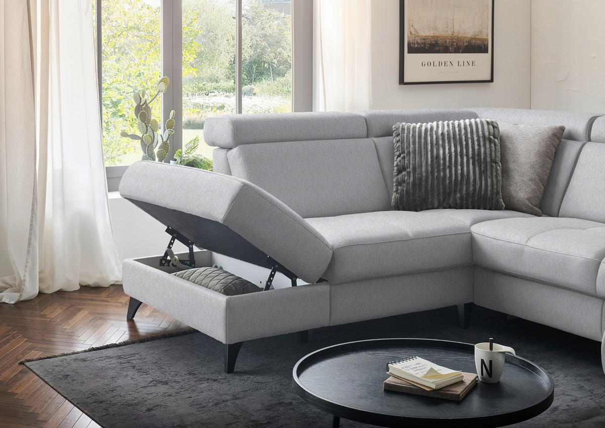 WOHNLANDSCHAFT Flachgewebe Ecru  - Ecru/Schwarz, Konventionell, Textil/Metall (215/333/174cm) - Beldomo System