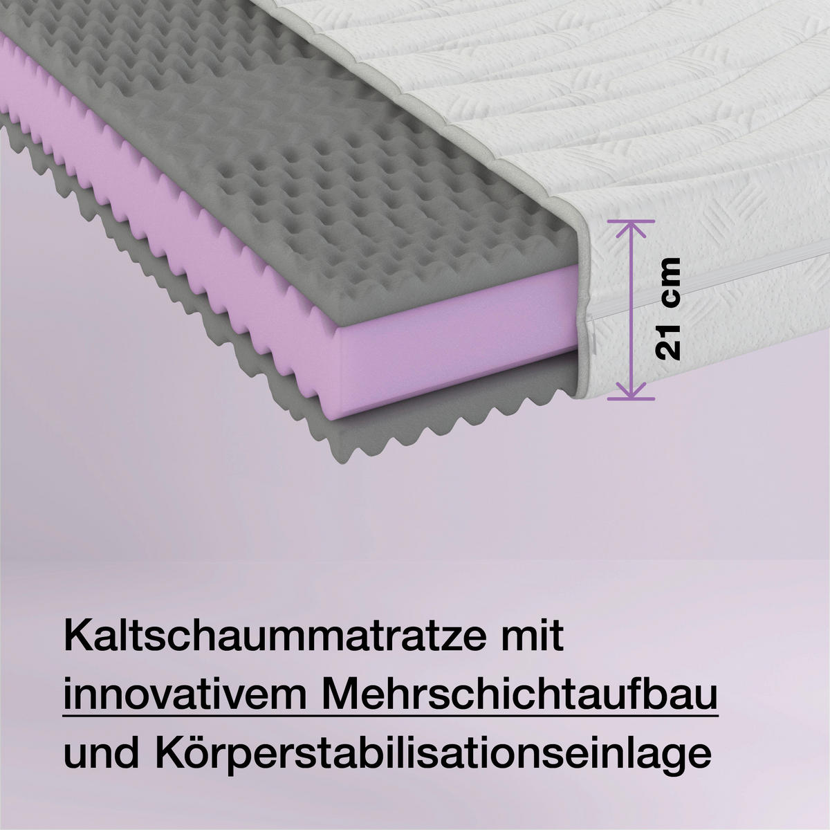 KALTSCHAUMMATRATZE 140/200 cm Höhe ca. 21 cm 7 -Zonen - Weiß, Basics, Textil (140/200cm) - Boxxx