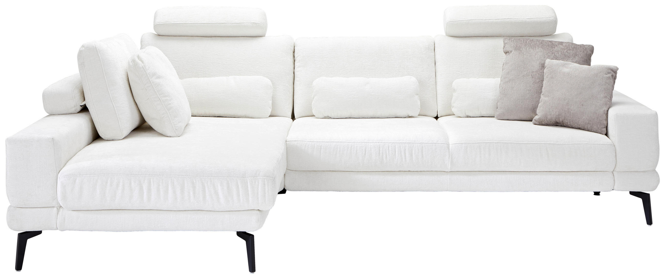 ECKSOFA Naturfarben Chenille  - Schwarz/Naturfarben, KONVENTIONELL, Textil/Metall (184/294cm) - SetOne by Musterring