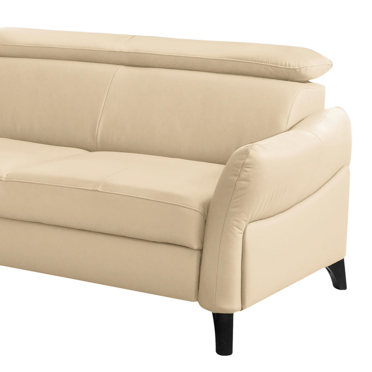 ECKSOFA Beige Echtleder Lederlook  - Beige/Schwarz, Design, Leder/Holz (199/244cm) - Livetastic