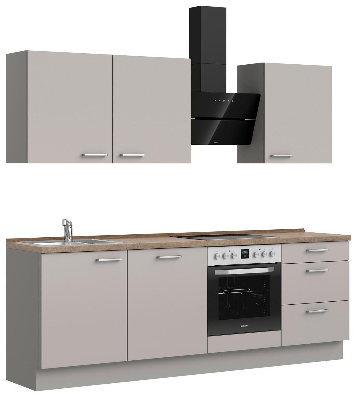KÜCHENLEERBLOCK 240 cm   in Grau, Eiche dunkel  - Eiche dunkel/Edelstahlfarben, MODERN, Holzwerkstoff/Metall (240cm) - Nobilia