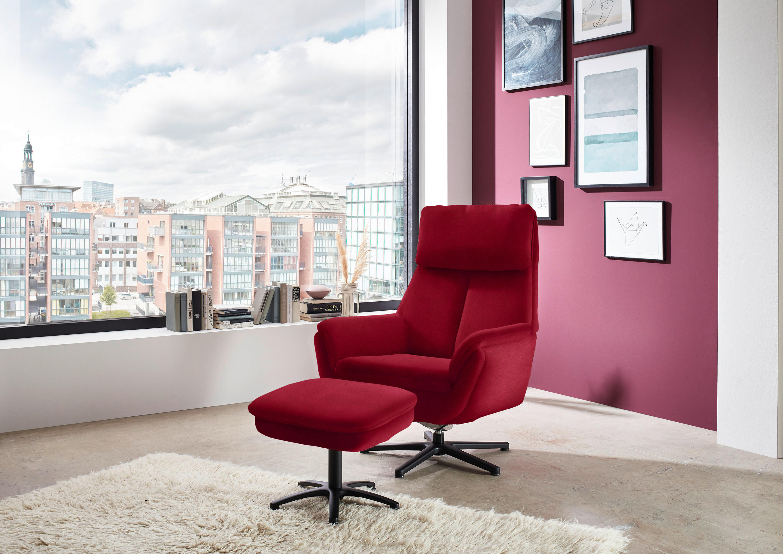 RELAXSESSEL in Textil Rot  - Rot/Schwarz, Design, Textil/Metall (79/108/89cm) - Beldomo Style
