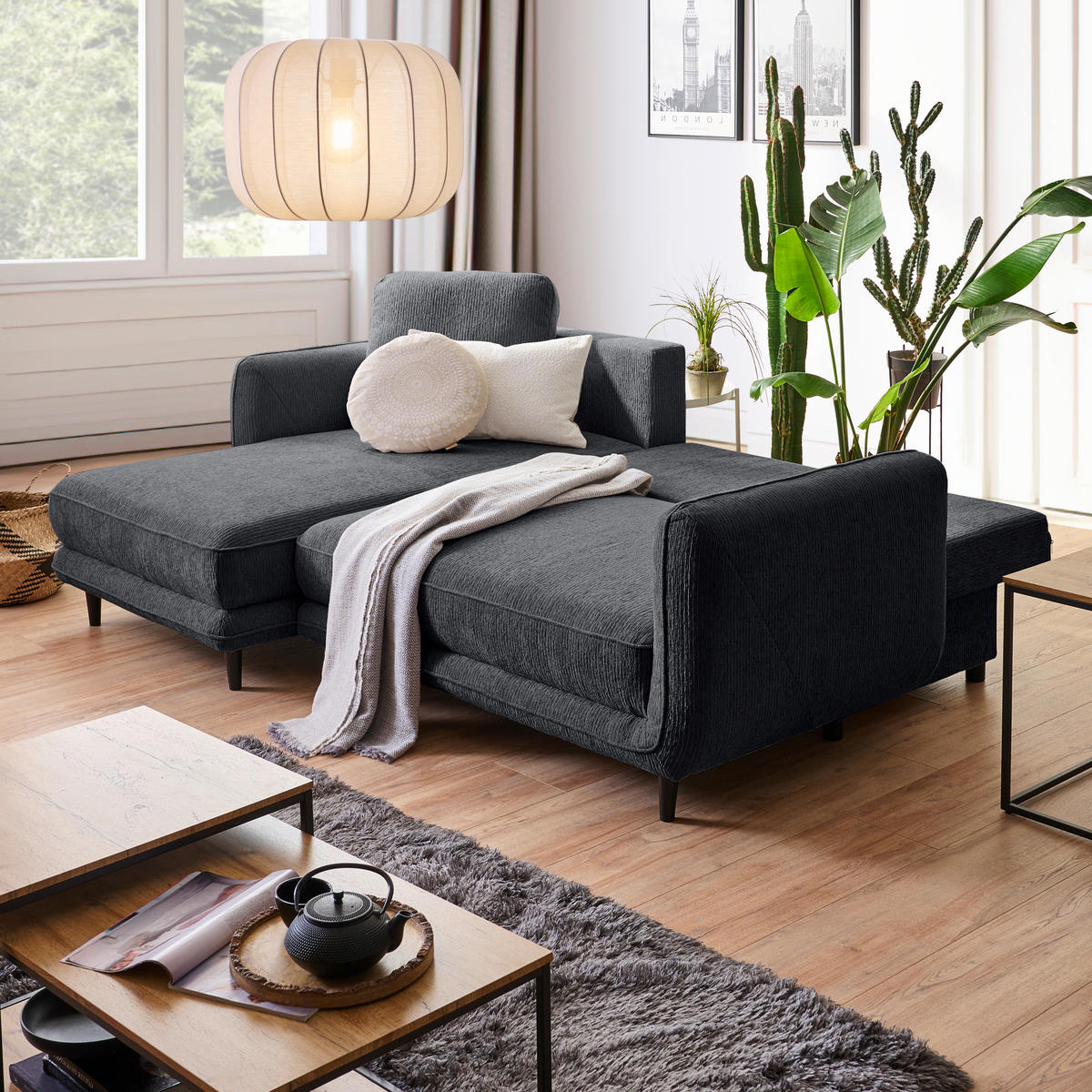 ECKSOFA in Struktur Grau  - Schwarz/Grau, Konventionell, Holz/Textil (170/247cm) - Carryhome
