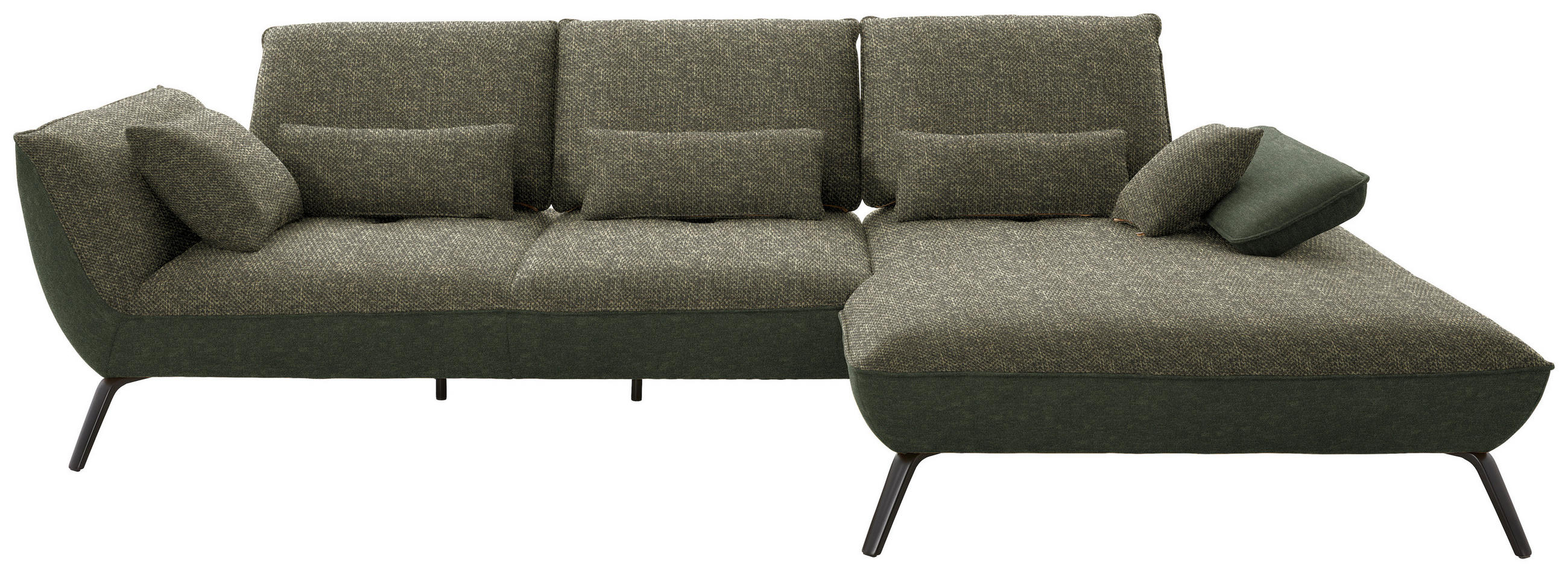 ECKSOFA in Flachgewebe Dunkelgrün  - Dunkelgrün/Schwarz, Design, Textil/Metall (301/191cm) - Moderano