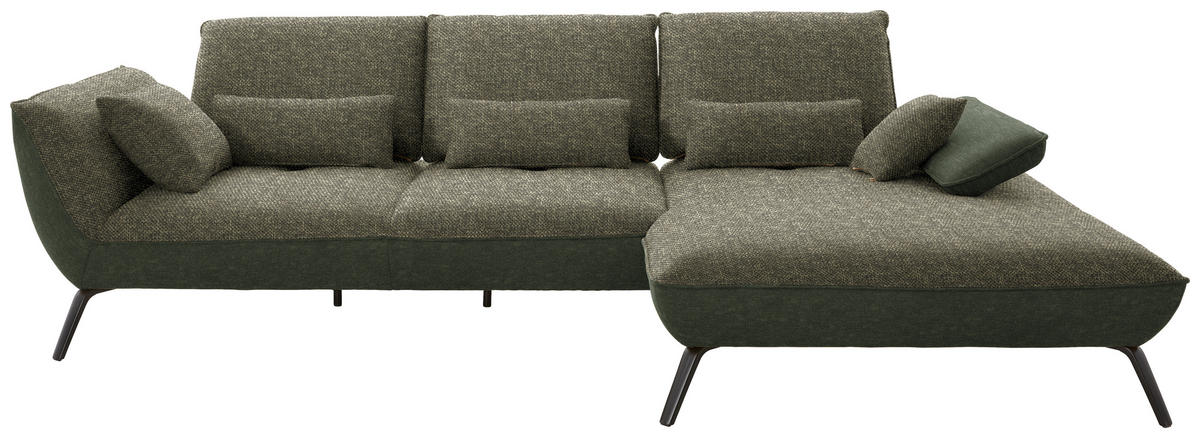 ECKSOFA in Flachgewebe Dunkelgrün  - Dunkelgrün/Schwarz, Design, Textil/Metall (301/191cm) - Moderano