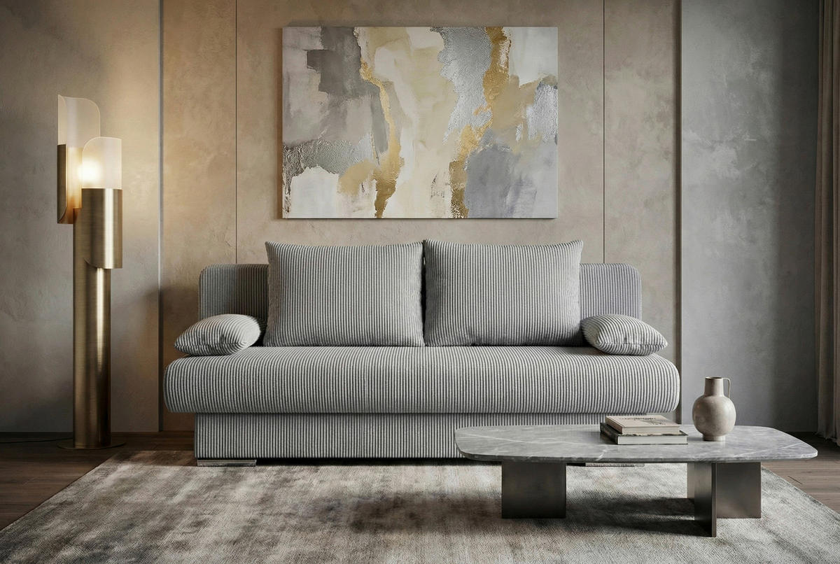 SCHLAFSOFA  mit Rücken echt Hellgrau  - Chromfarben/Hellgrau, Design, Kunststoff/Textil (193/86/85cm) - P & B