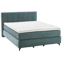 BOXSPRINGBETT 160/200 cm,  in Graublau, Matratze, gepolstertes Kopfteil, Topper, H2 + H3 = mittel + fest  - Graublau/Schwarz, MODERN, Textil/Metall (160/200cm) - Hukla