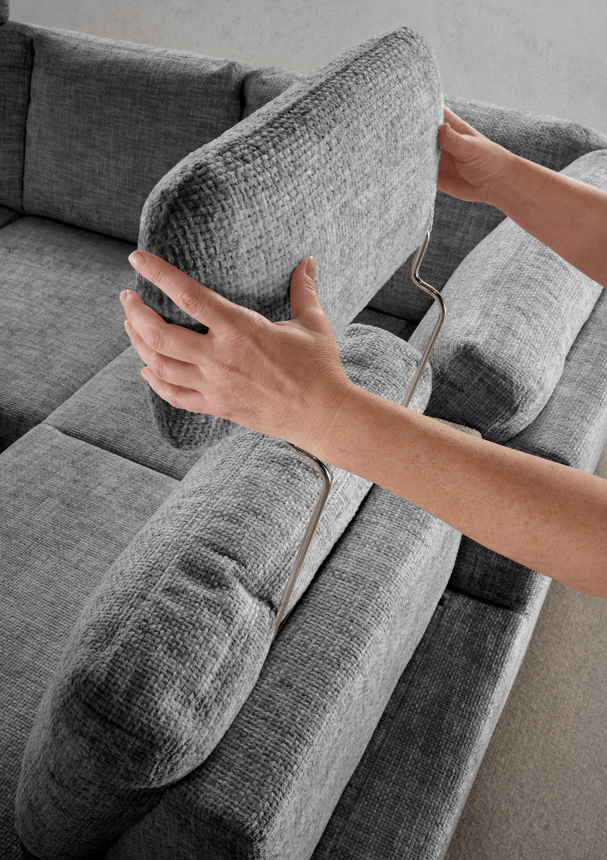 ECKSCHLAFSOFA in Struktur Silberfarben  - Wildeiche/Silberfarben, Modern, Holz/Textil (265/206cm) - Livetastic