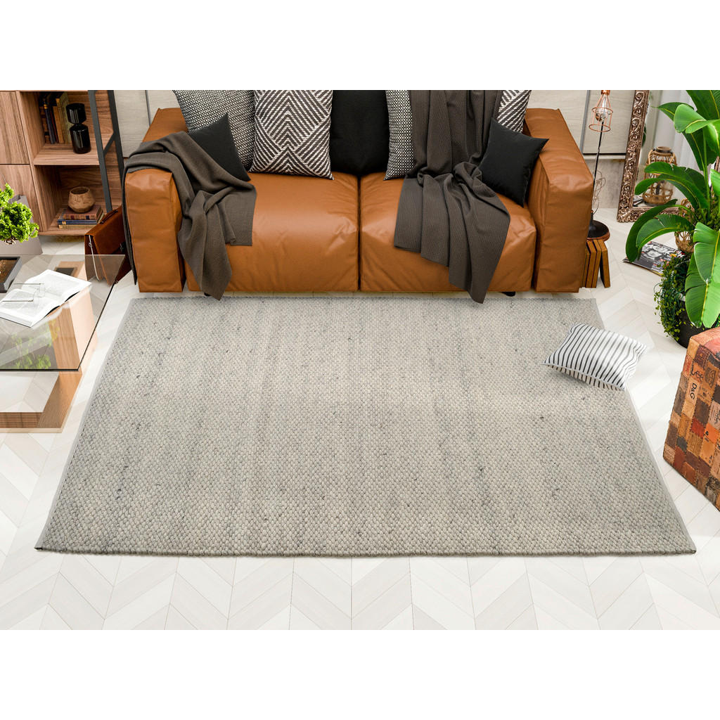 Thumbnail - Linea Natura Handwebteppich, Hellgrau, Textil, Uni, rechteckig, 80x150 cm, für Fußbodenheizung geeignet, Teppiche & Böde...