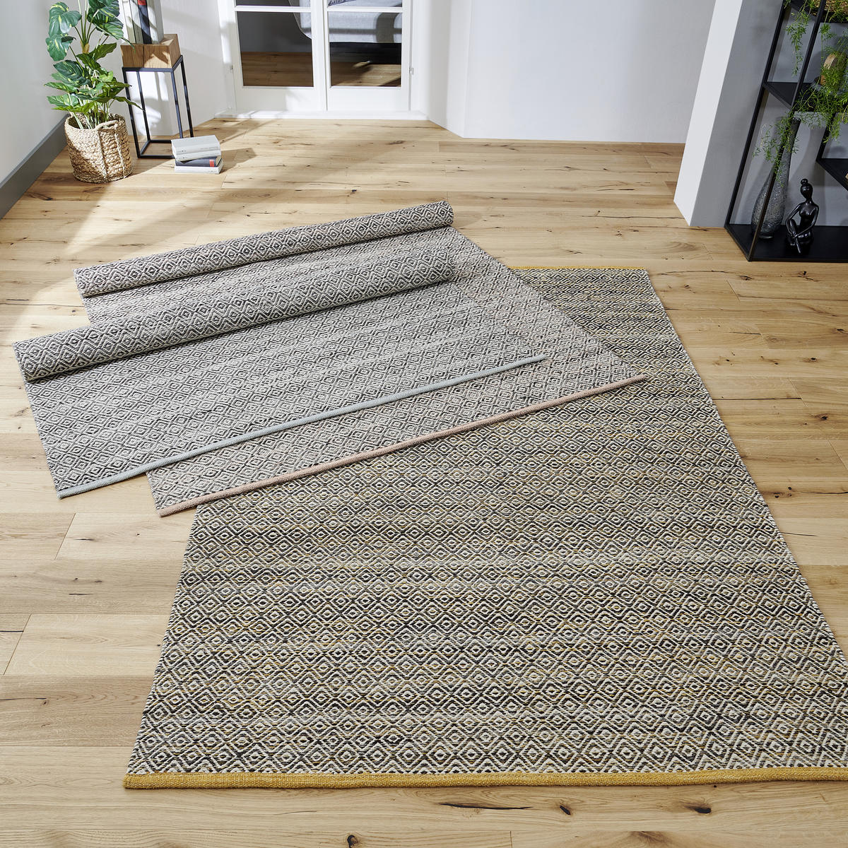HANDWEBETEPPICH Jupiter 160/230 cm Jupiter  - Currygelb, Natur, Textil (160/230cm) - Linea Natura