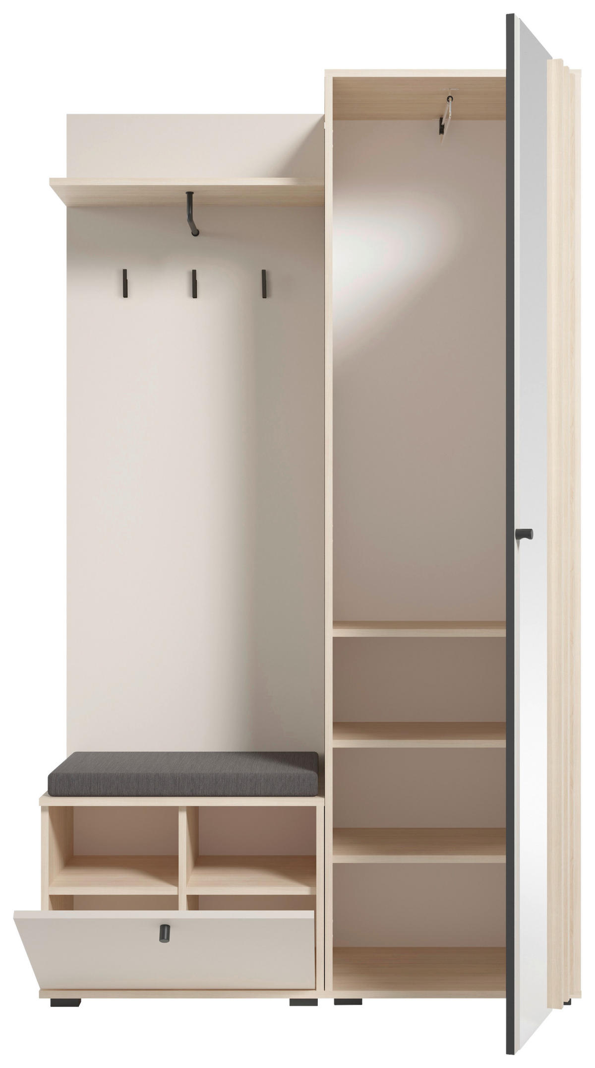 GARDEROBE 5-teilig  in 114/197/40 cm  - Kaschmir/Eichefarben, Design, Glas/Holzwerkstoff (114/197/40cm) - Xora