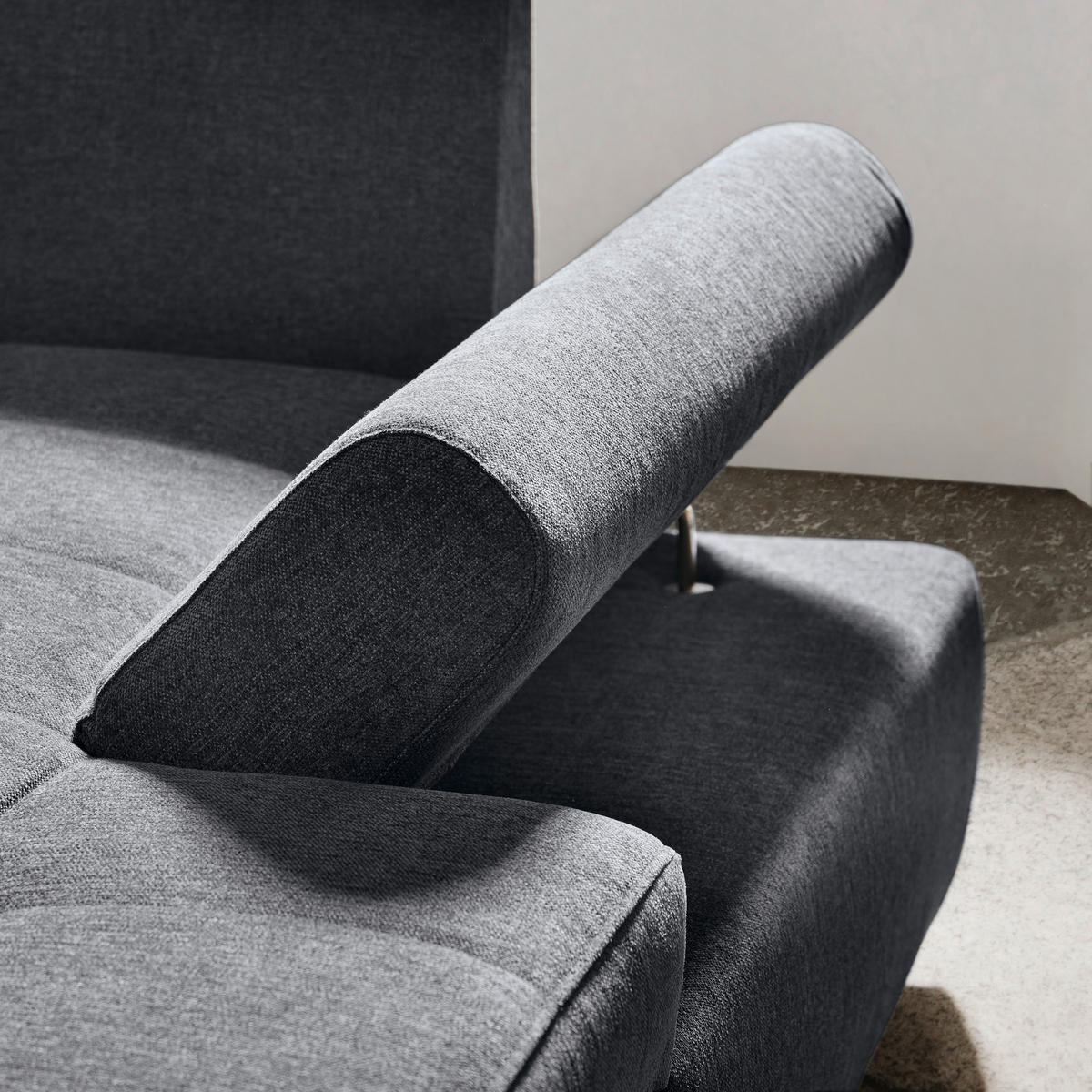 ECKSOFA in Flachgewebe Hellgrau  - Silberfarben/Hellgrau, Design, Textil/Metall (306/174cm) - MID.YOU
