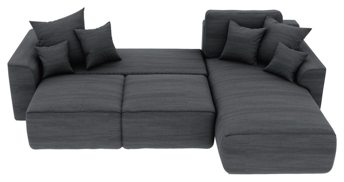 ECKSOFA in Cord Dunkelgrau  - Chromfarben/Dunkelgrau, Konventionell, Kunststoff/Textil (293/195cm) - MID.YOU