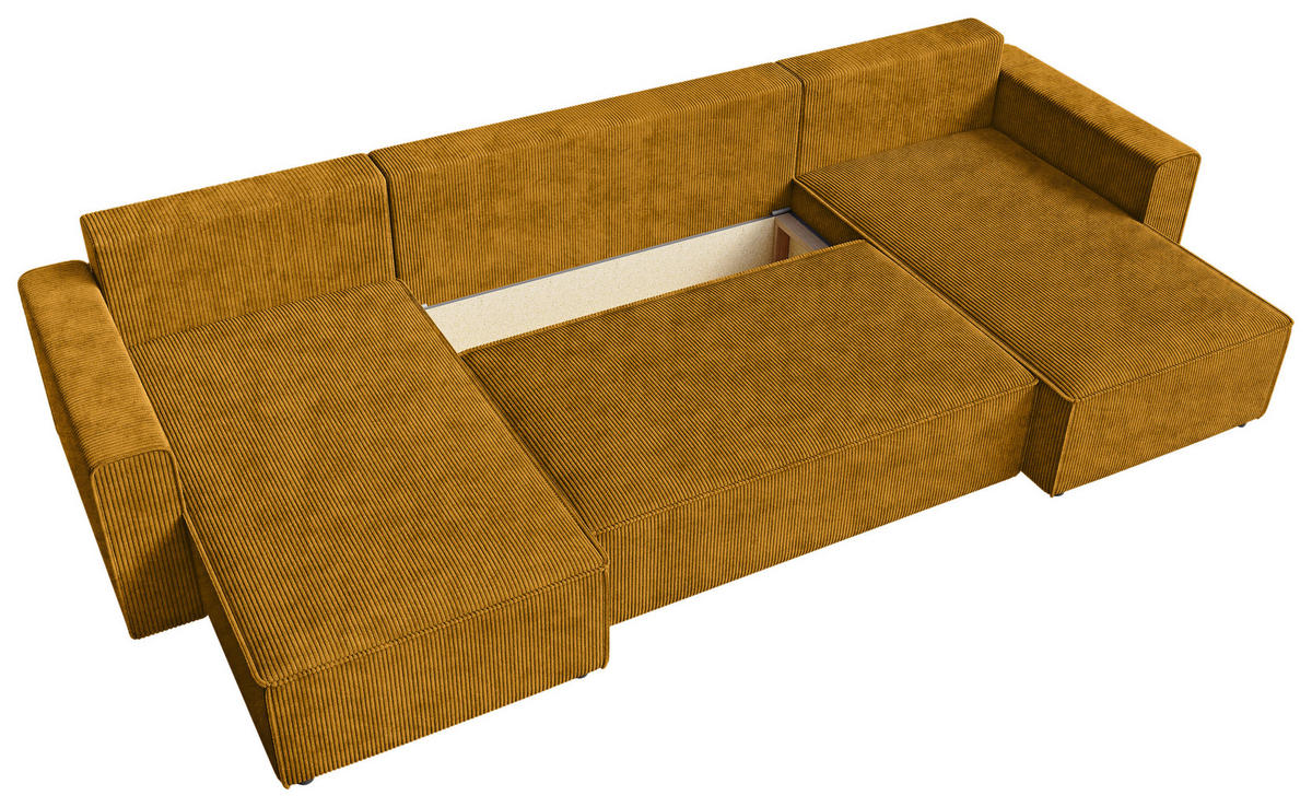 WOHNLANDSCHAFT  in Cord Currygelb  - Currygelb/Schwarz, KONVENTIONELL, Kunststoff/Textil (140/305/140cm) - Carryhome