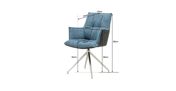 ARMLEHNSTUHL in Edelstahl Mikrofaser, Leinenoptik - Blau/Edelstahlfarben, Design, Textil/Metall (59/89,5/63cm) - Novel