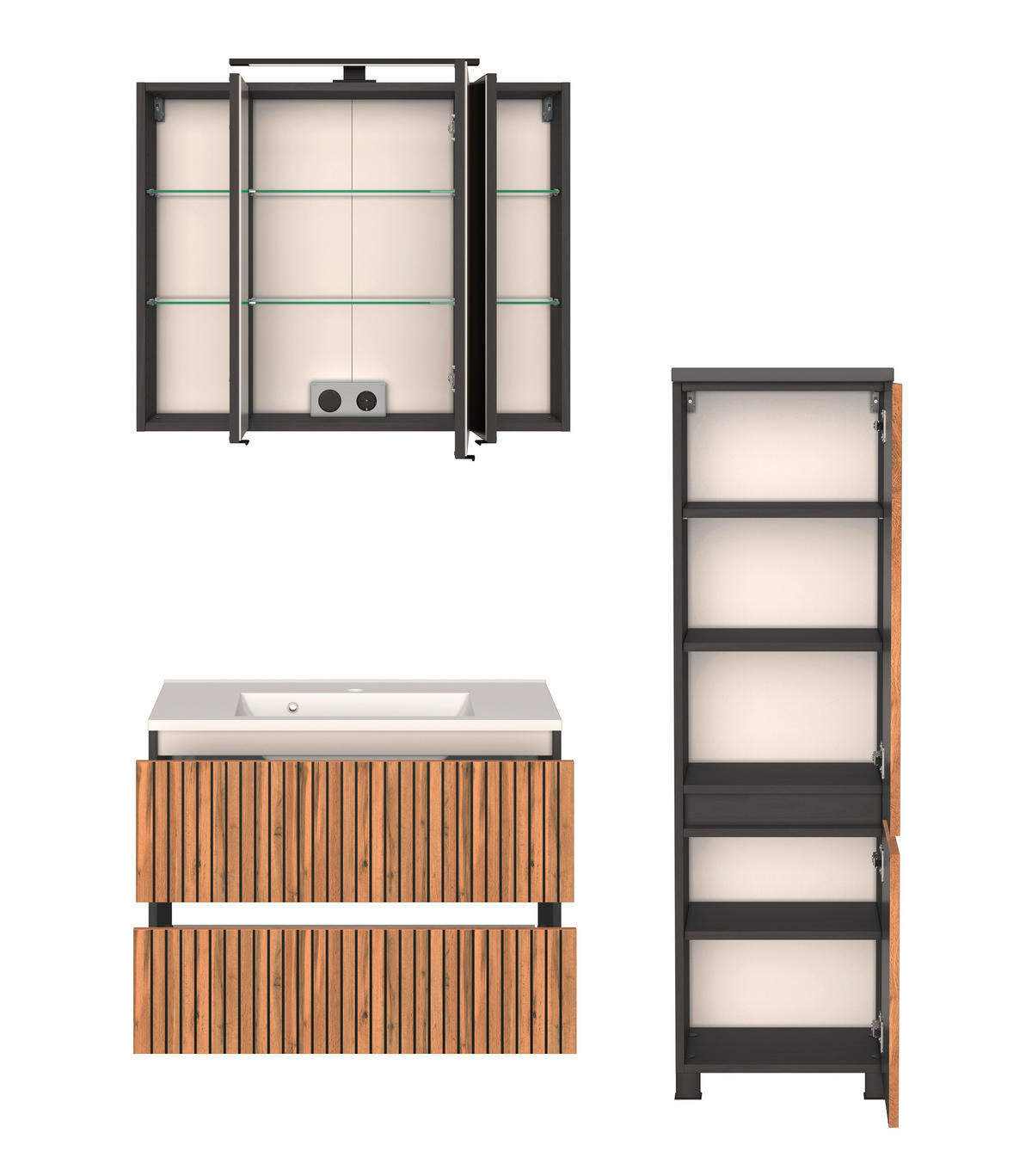 BADEZIMMER  in 120 cm  - Eiche Wotan/Graphitfarben, KONVENTIONELL, Glas/Holzwerkstoff (120cm) - Xora