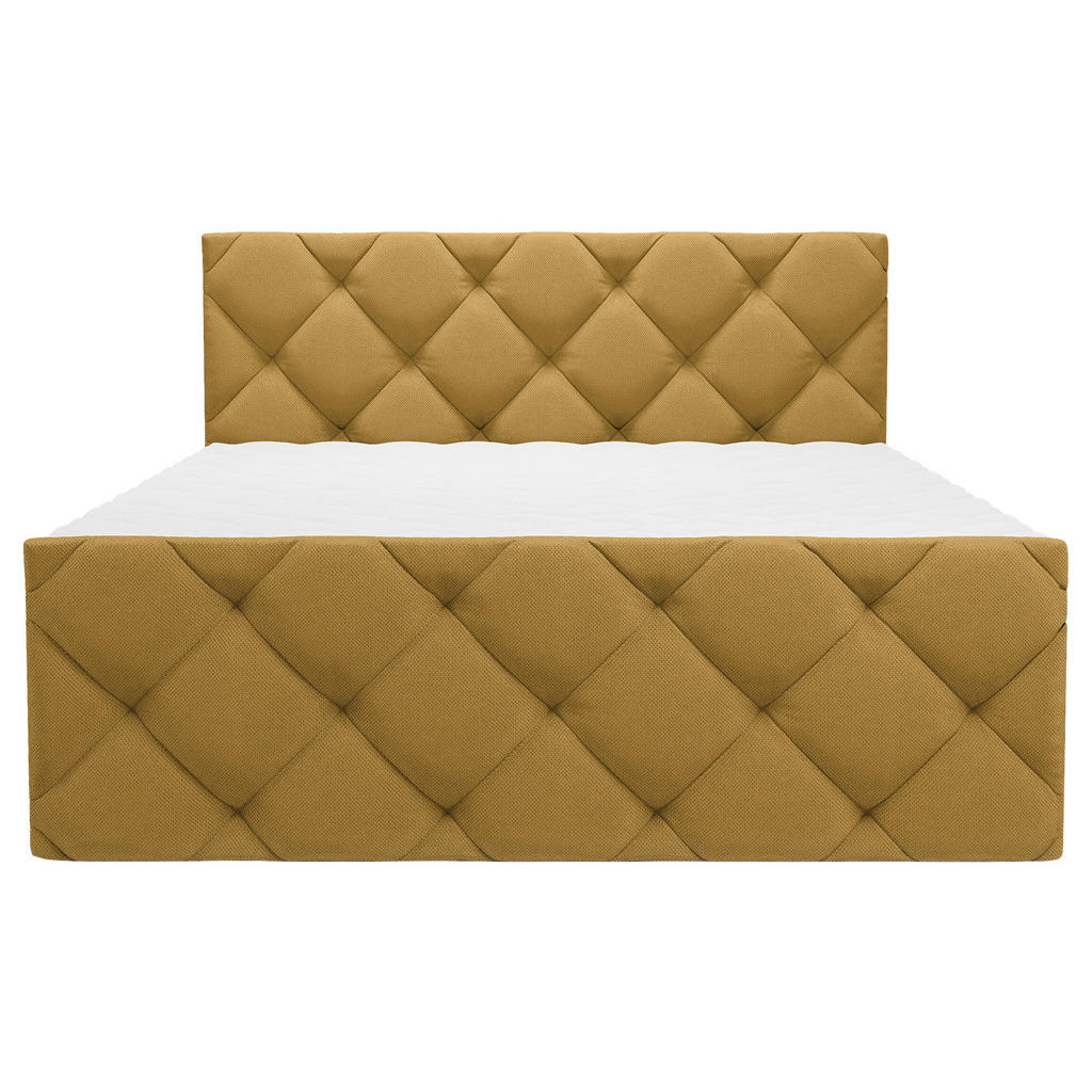 Thumbnail - Carryhome Boxbett, Senfgelb, Textil, H3, Höhe ca. 20 cm, 180x200 cm, Bettkasten, gepolstertes Kopfteil, Topper durchgehe...