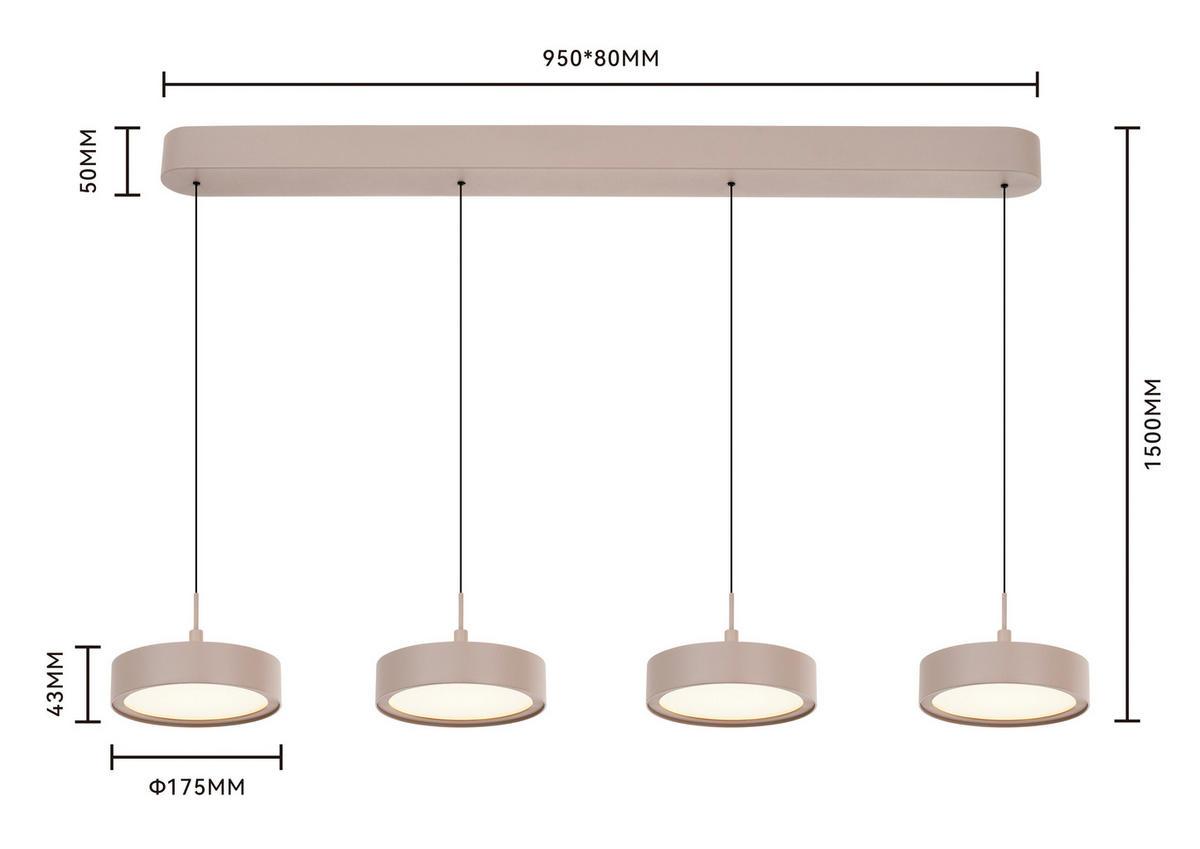 LED-HÄNGELEUCHTE Valensole 105/150/17,5 cm  - Sandfarben, Design, Metall (105/150/17,5cm)