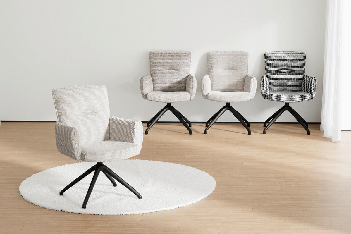 ARMLEHNSTUHL  Sitzfläche 360° drehbar, inklusive Armlehnen, automatische Rückholfunktion Webstoff  - Beige/Schwarz, Design, Textil/Metall (65/91/65cm) - Novel