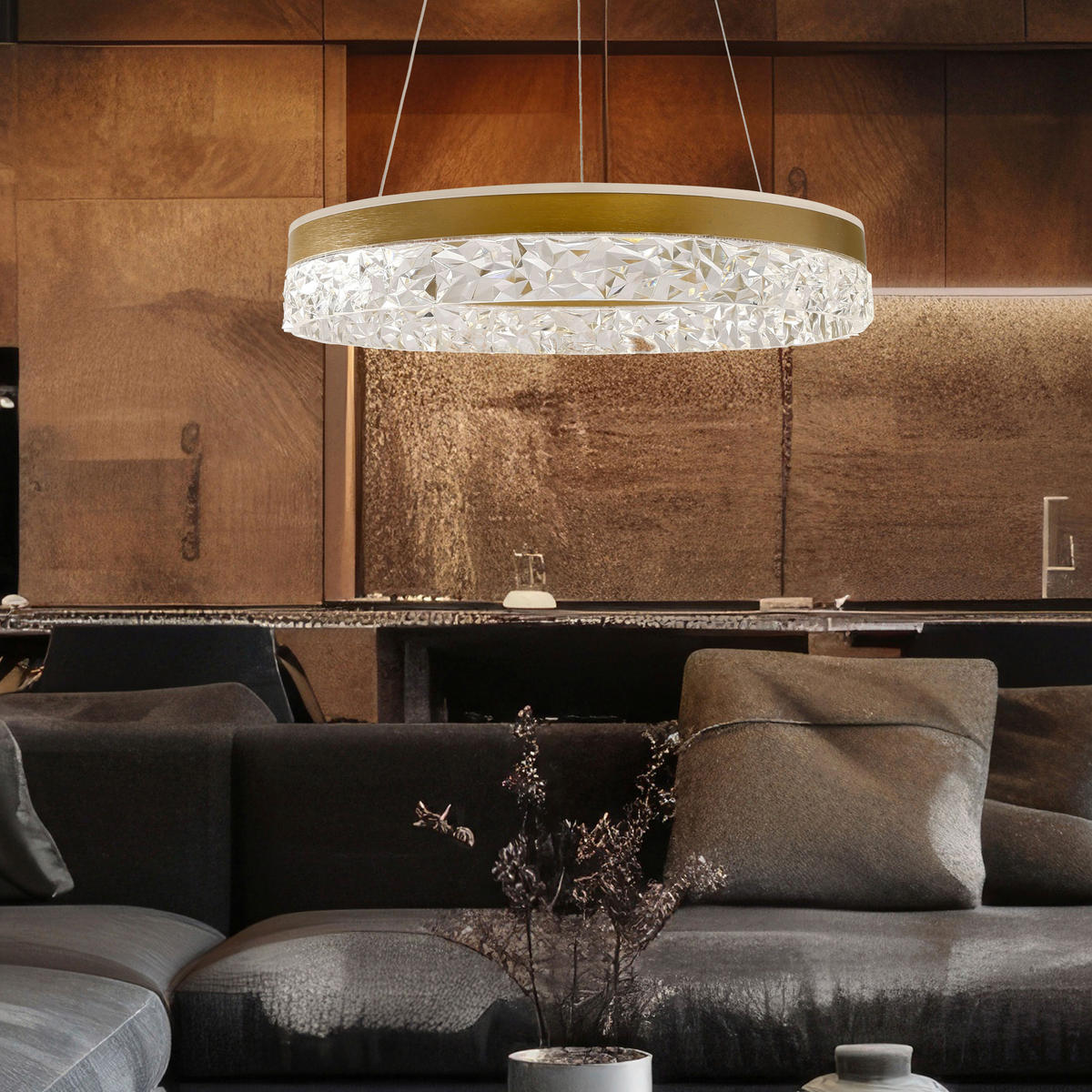 LED-PENDELLEUCHTE 50/50/120 cm  - Transparent/Goldfarben, KONVENTIONELL, Kunststoff/Metall (50/50/120cm)