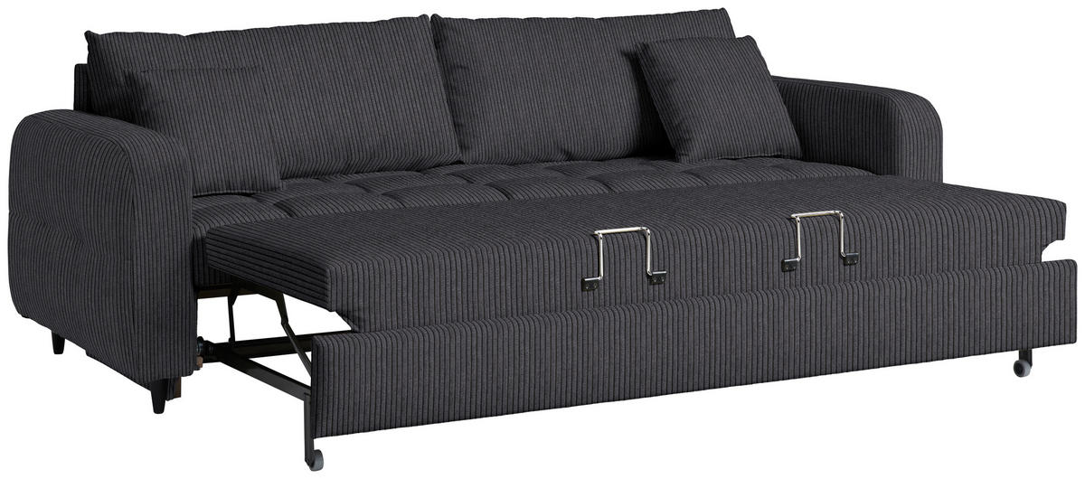 SCHLAFSOFA Cord, Velours Anthrazit Stoffauswahl, Bettfunktion erhältlich, Rücken echt, Armteil links, Armteil rechts  - Anthrazit/Schwarz, Design, Holz/Textil (236/88/101cm) - Lomoco