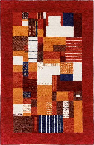 Cazaris Wollteppich Blau, Orange, Rot, Weiß 70x140 cm