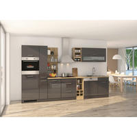 KÜCHENBLOCK 340 cm   in Anthrazit, Anthrazit Hochglanz  - Chromfarben/Eichefarben, MODERN, Holzwerkstoff/Metall (340cm) - Held