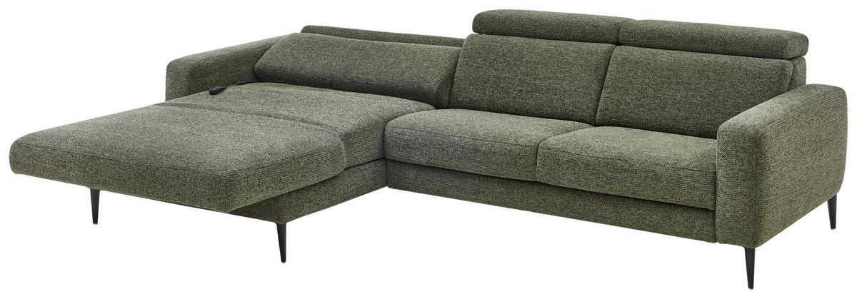 ECKSOFA Grün Chenille  - Schwarz/Grün, KONVENTIONELL, Textil/Metall (177/300cm) - Valdera