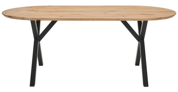ESSTISCH Eiche massiv oval Eichefarben  - Eichefarben/Schwarz, Design, Holz/Metall (200/100/76cm) - Linea Natura