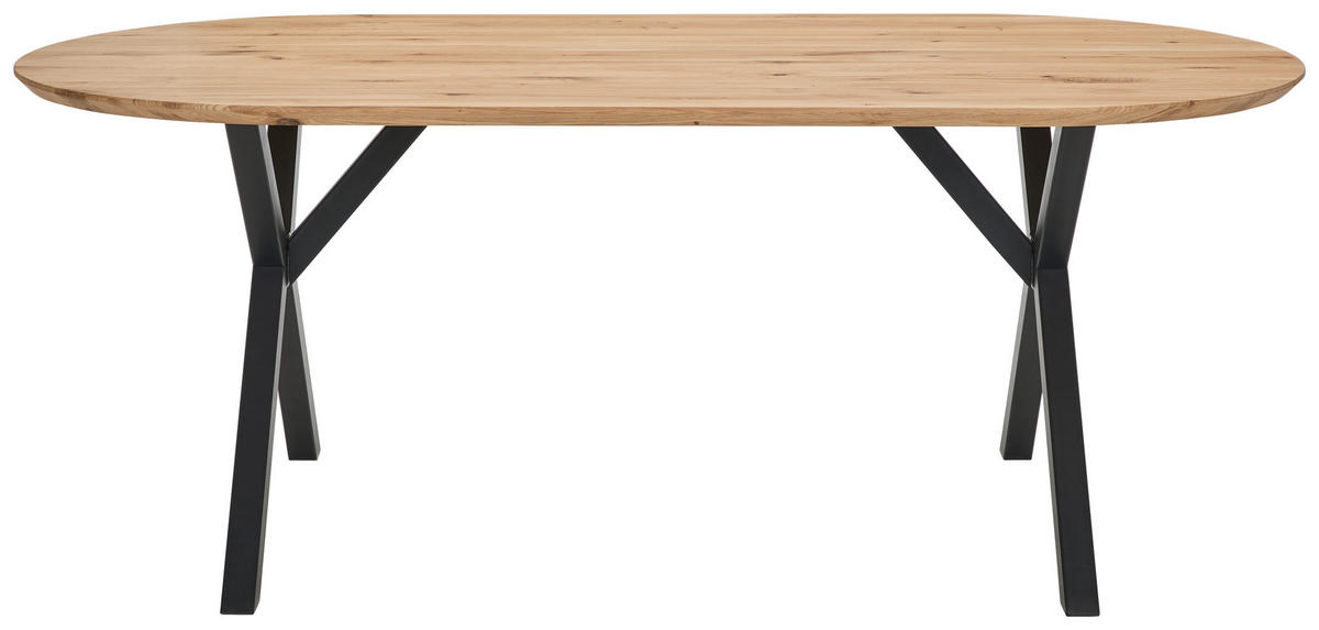 ESSTISCH Eiche massiv oval Eichefarben  - Eichefarben/Schwarz, Design, Holz/Metall (200/100/76cm) - Linea Natura