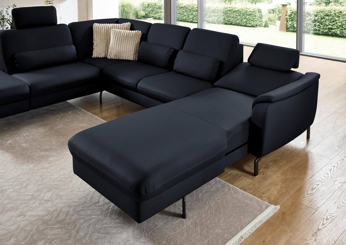WOHNLANDSCHAFT Beldomo premium in Echtleder Dunkelblau  - Schwarz/Dunkelblau, KONVENTIONELL, Leder/Metall (224/306/168cm) - Beldomo Premium