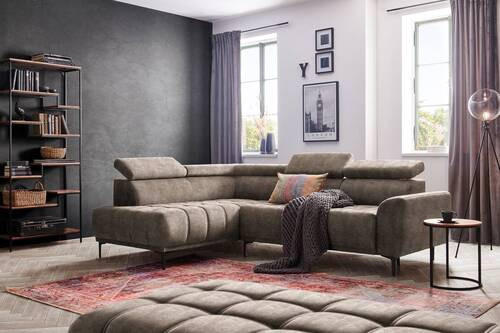 ECKSOFA Braun Velours  - Schwarz/Braun, Design, Textil/Metall (191/261cm) - Stylife