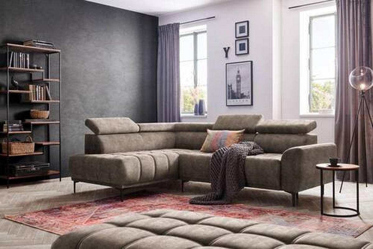 ECKSOFA in Velours Braun  - Schwarz/Braun, Design, Textil/Metall (191/261cm) - Stylife