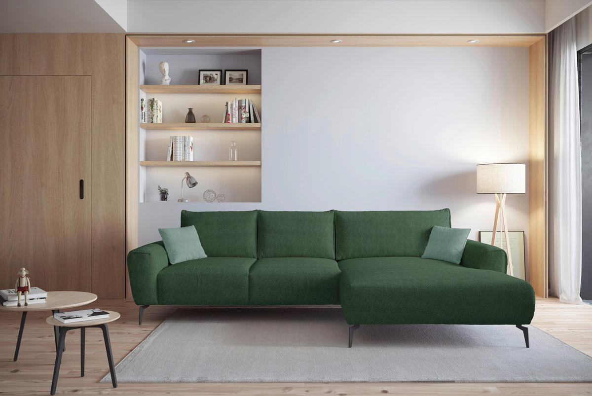 ECKSOFA in Webstoff Grün  - Schwarz/Grün, Design, Textil/Metall (272/170cm) - Welnova