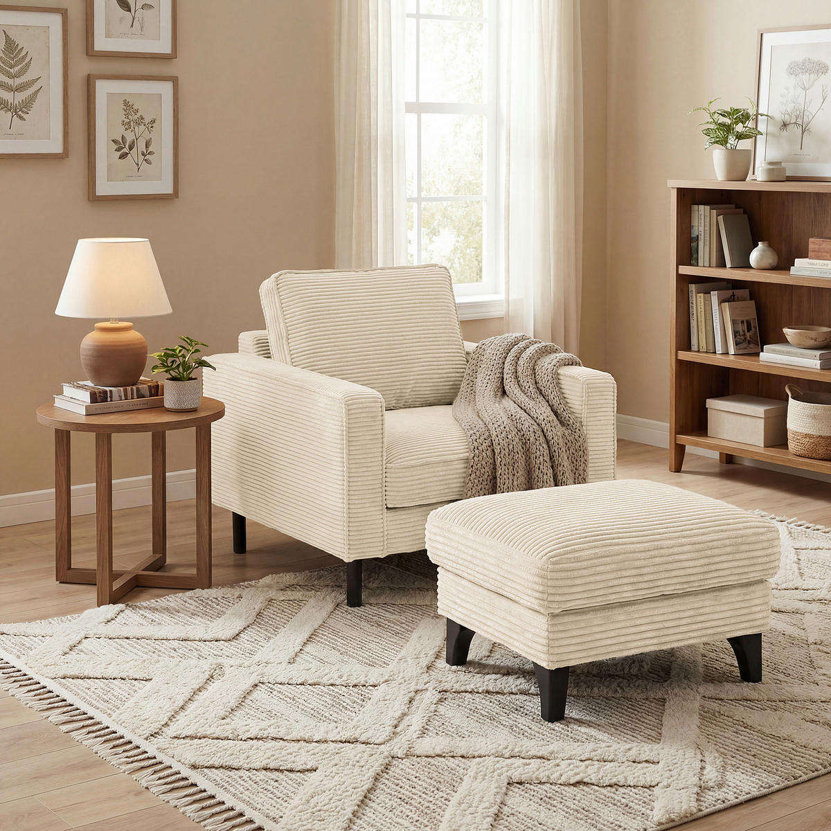 SESSEL in Cord Beige  - Beige/Schwarz, Design, Textil/Metall (88/85/92cm) - Livetastic